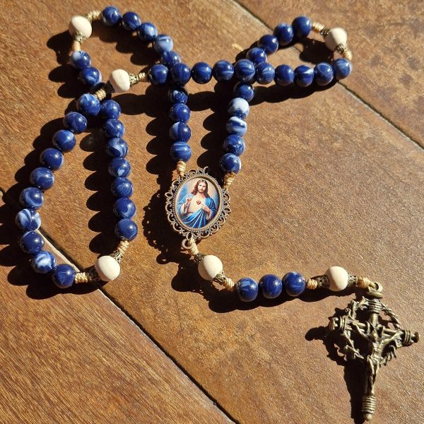 Terço do Sagrado Coração de Jesus azul